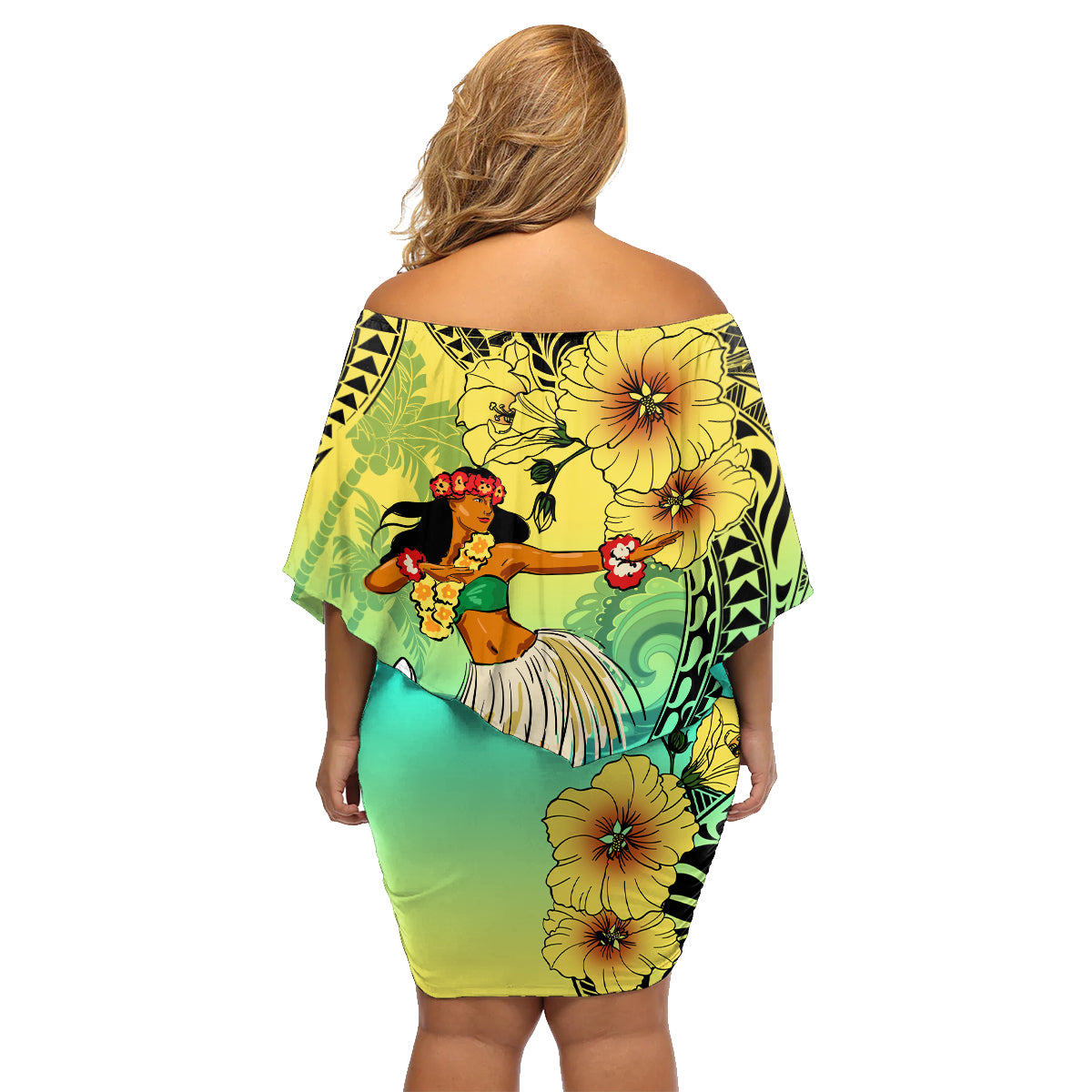 Honolulu Hawaii Family Matching Off Shoulder Short Dress and Hawaiian Shirt Ilima Plumeria with Hula Girl LT7 - Polynesian Pride