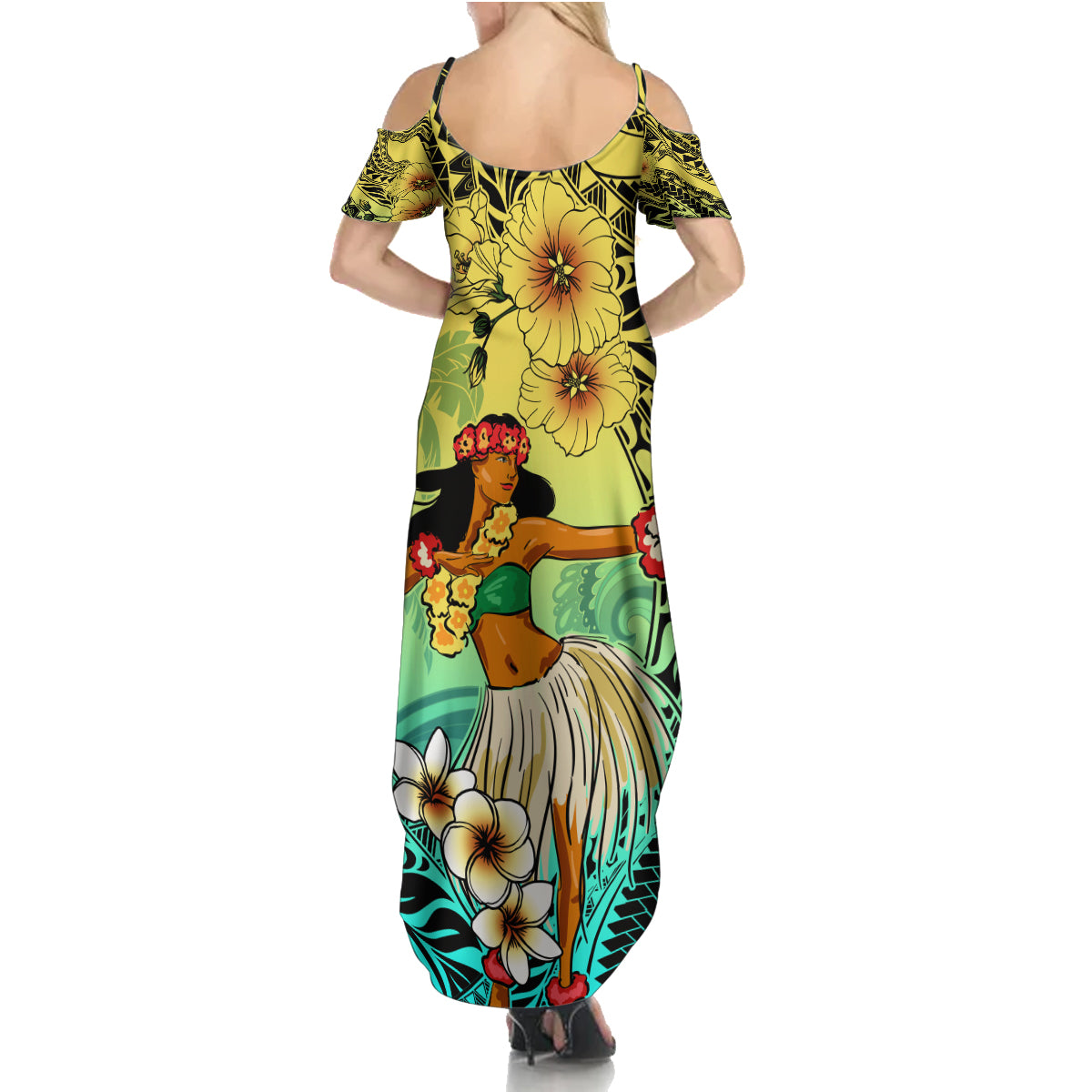 Honolulu Hawaii Family Matching Summer Maxi Dress and Hawaiian Shirt Ilima Plumeria with Hula Girl LT7 - Polynesian Pride