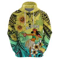 Honolulu Hawaii Hoodie Ilima Plumeria with Hula Girl LT7 - Polynesian Pride