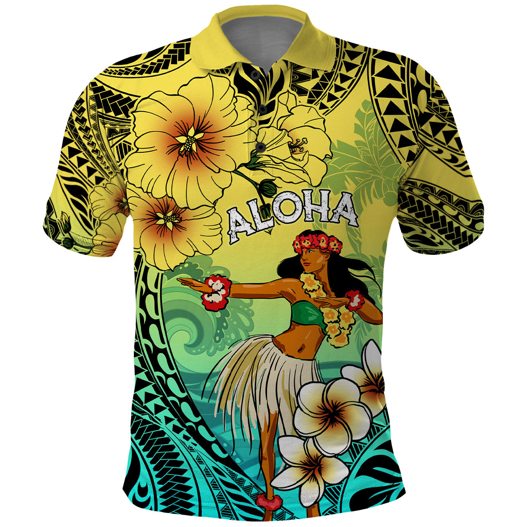 Honolulu Hawaii Polo Shirt Ilima Plumeria with Hula Girl LT7 Colorful - Polynesian Pride