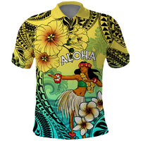 Honolulu Hawaii Polo Shirt Ilima Plumeria with Hula Girl LT7 Colorful - Polynesian Pride