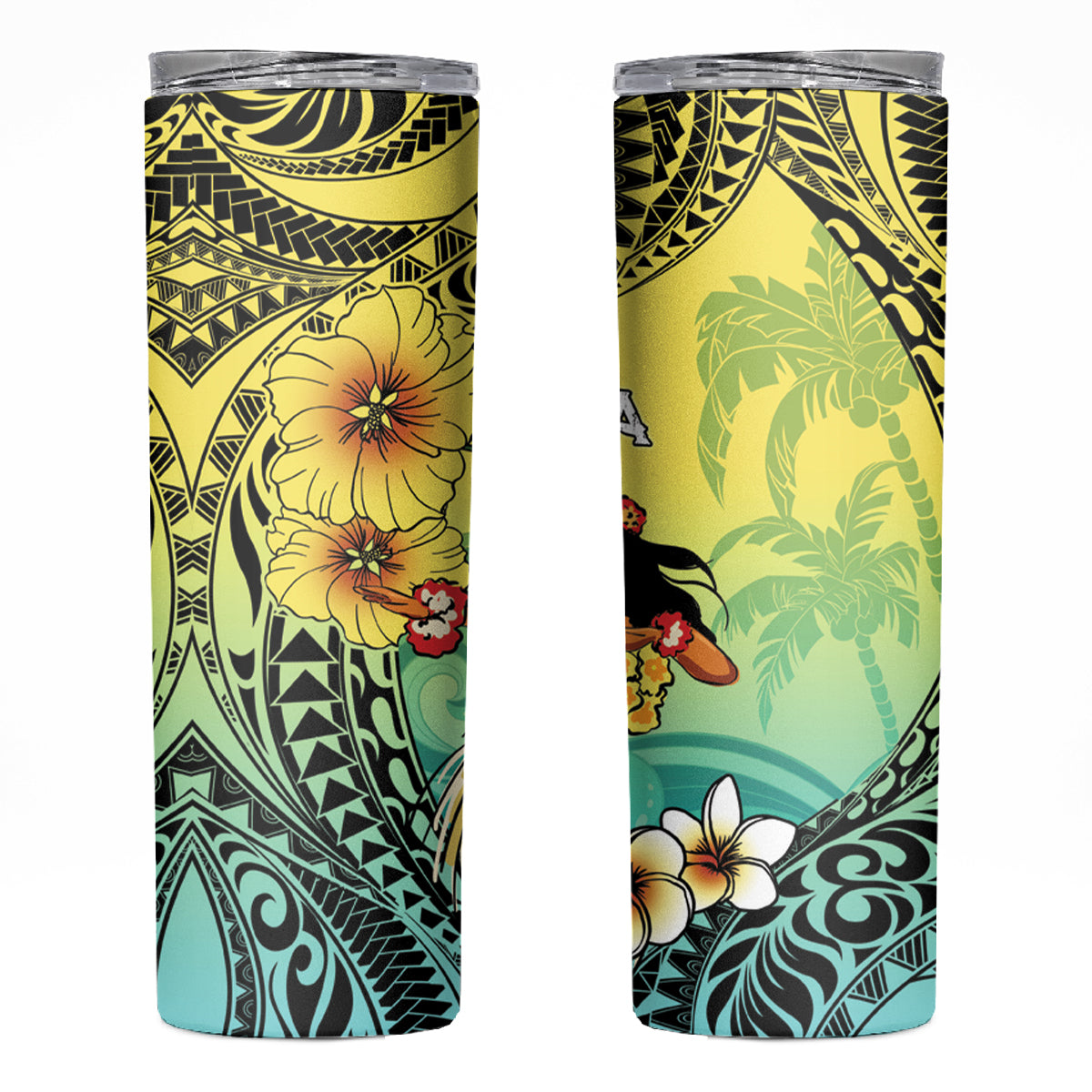 Honolulu Hawaii Skinny Tumbler Ilima Plumeria with Hula Girl