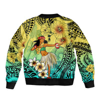 Honolulu Hawaii Sleeve Zip Bomber Jacket Ilima Plumeria with Hula Girl LT7 - Polynesian Pride