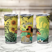 Honolulu Hawaii Tumbler Cup Ilima Plumeria with Hula Girl