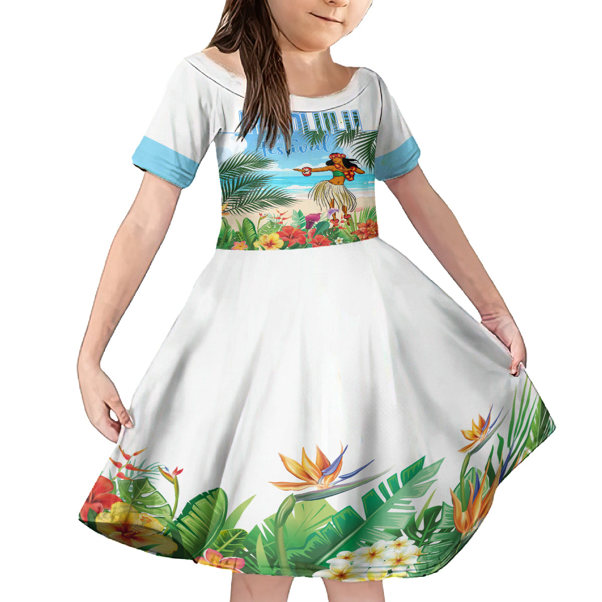 Personalised Hawaii Hula Girl Family Matching Tank Maxi Dress and Hawaiian Shirt Honolulu Festival LT7 Daughter's Dress Art - Polynesian Pride