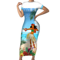 Personalised Hawaii Hula Girl Short Sleeve Bodycon Dress Honolulu Festival LT7 Long Dress Art - Polynesian Pride