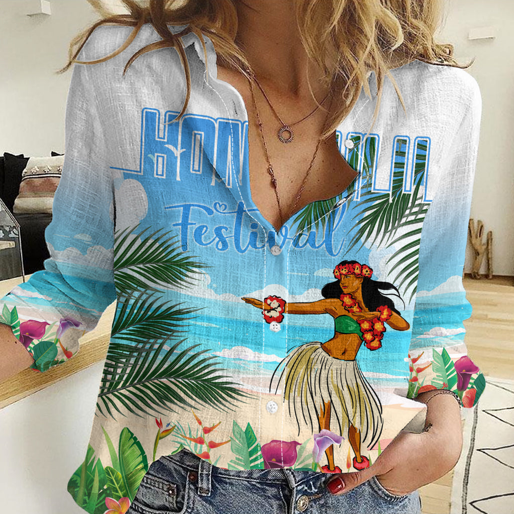 Personalised Hawaii Hula Girl Women Casual Shirt Honolulu Festival LT7 Female Art - Polynesian Pride