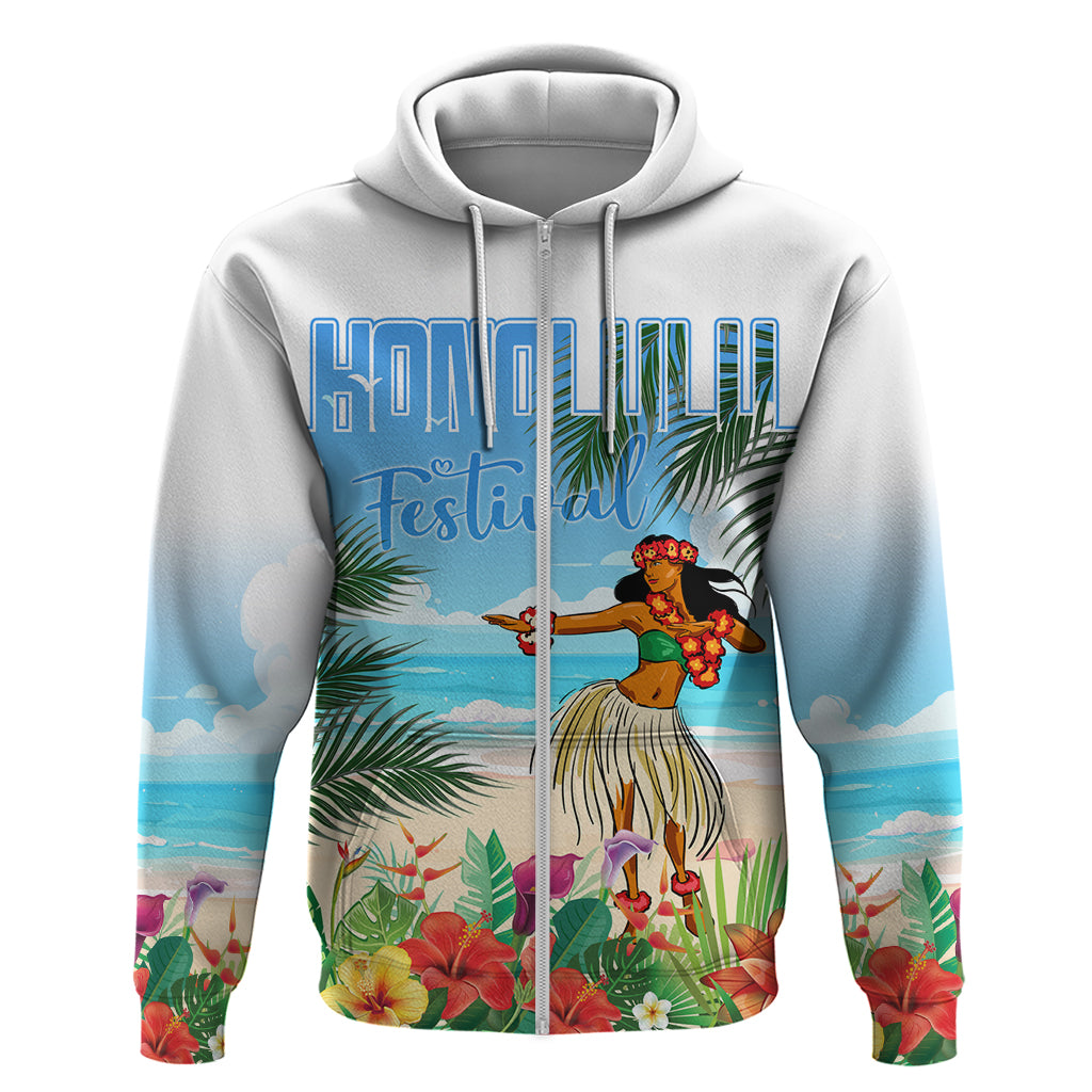 Personalised Hawaii Hula Girl Zip Hoodie Honolulu Festival LT7 Zip Hoodie Art - Polynesian Pride