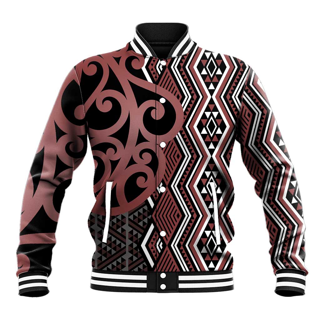 Maori Taniko Patterns Baseball Jacket Brown Patiki Motifs Mix Whakairo Ngaru LT7 Unisex Brown - Polynesian Pride