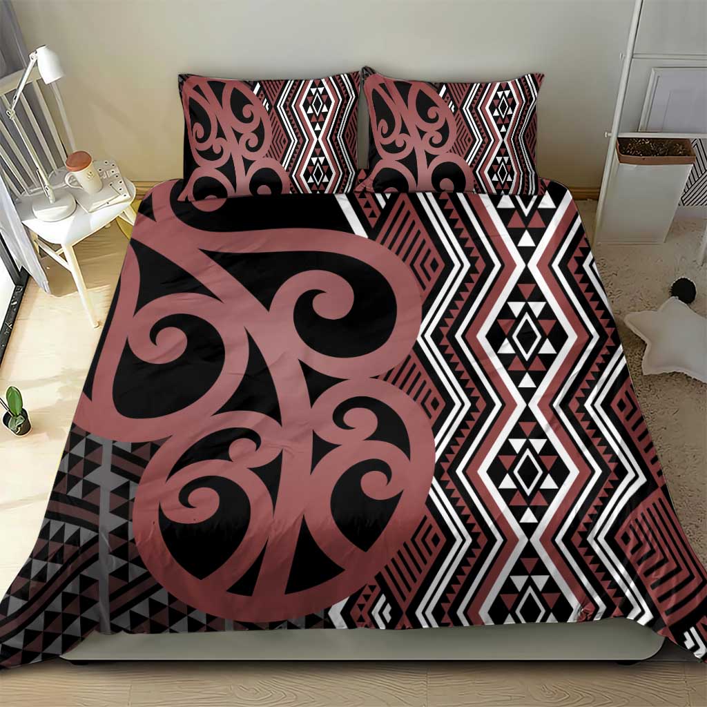 Maori Taniko Patterns Bedding Set Brown Patiki Motifs Mix Whakairo Ngaru