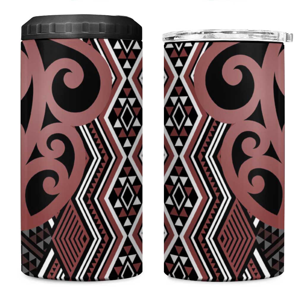 Maori Taniko Patterns 4 in 1 Can Cooler Tumbler Brown Patiki Motifs Mix Whakairo Ngaru LT7 One Size: 16 oz Brown - Polynesian Pride