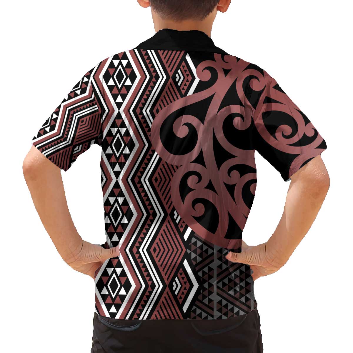 Maori Taniko Patterns Family Matching Off The Shoulder Long Sleeve Dress and Hawaiian Shirt Brown Patiki Motifs Mix Whakairo Ngaru
