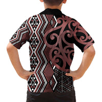 Maori Taniko Patterns Family Matching Off The Shoulder Long Sleeve Dress and Hawaiian Shirt Brown Patiki Motifs Mix Whakairo Ngaru