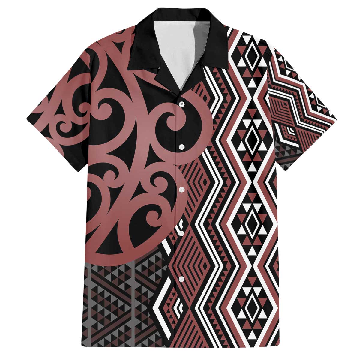 Maori Taniko Patterns Family Matching Off The Shoulder Long Sleeve Dress and Hawaiian Shirt Brown Patiki Motifs Mix Whakairo Ngaru