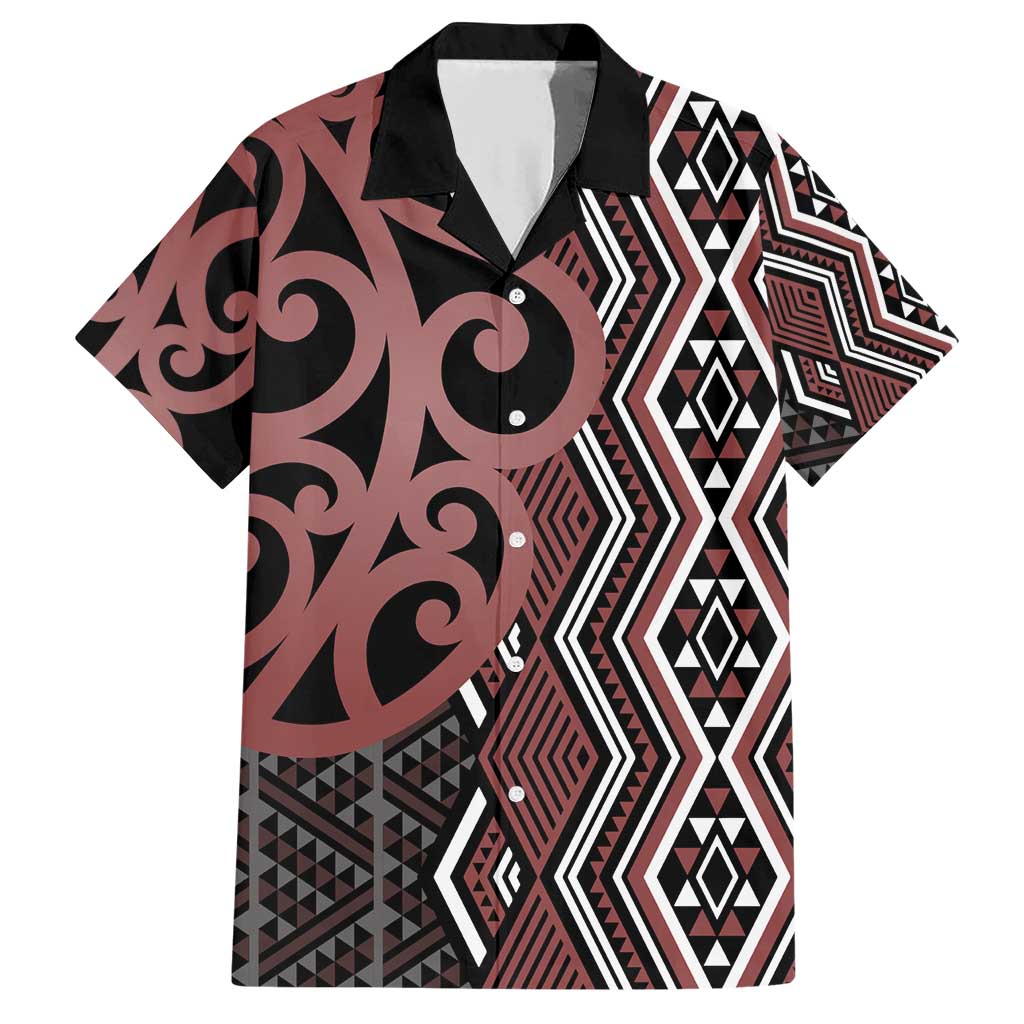 Maori Taniko Patterns Family Matching Short Sleeve Bodycon Dress and Hawaiian Shirt Brown Patiki Motifs Mix Whakairo Ngaru LT7 Dad's Shirt - Short Sleeve Brown - Polynesian Pride