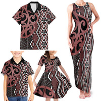 Maori Taniko Patterns Family Matching Tank Maxi Dress and Hawaiian Shirt Brown Patiki Motifs Mix Whakairo Ngaru LT7 - Polynesian Pride