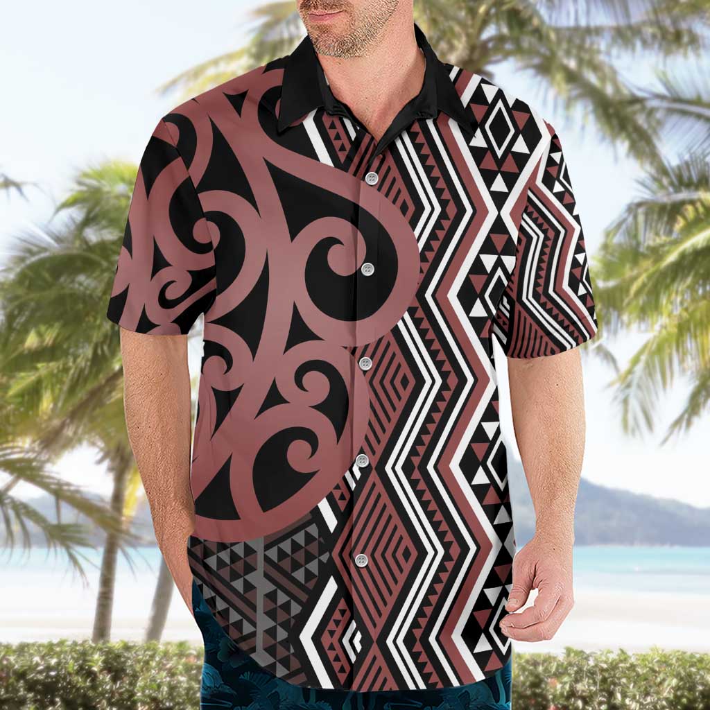 Maori Taniko Patterns Hawaiian Shirt Brown Patiki Motifs Mix Whakairo Ngaru