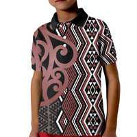 Maori Taniko Patterns Kid Polo Shirt Brown Patiki Motifs Mix Whakairo Ngaru LT7 Kid Brown - Polynesian Pride