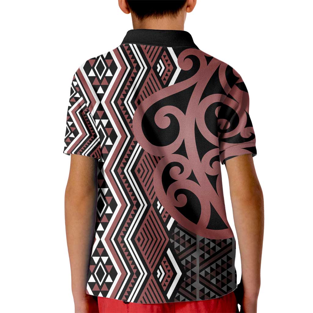 Maori Taniko Patterns Kid Polo Shirt Brown Patiki Motifs Mix Whakairo Ngaru LT7 - Polynesian Pride