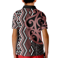 Maori Taniko Patterns Kid Polo Shirt Brown Patiki Motifs Mix Whakairo Ngaru LT7 - Polynesian Pride