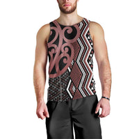 Maori Taniko Patterns Men Tank Top Brown Patiki Motifs Mix Whakairo Ngaru