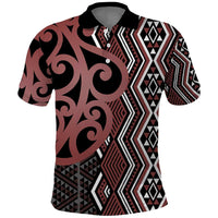 Maori Taniko Patterns Polo Shirt Brown Patiki Motifs Mix Whakairo Ngaru