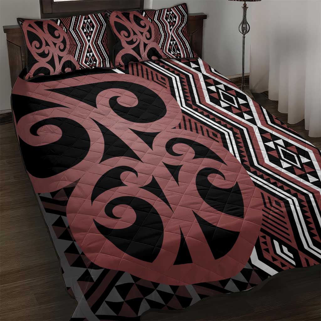 Maori Taniko Patterns Quilt Bed Set Brown Patiki Motifs Mix Whakairo Ngaru