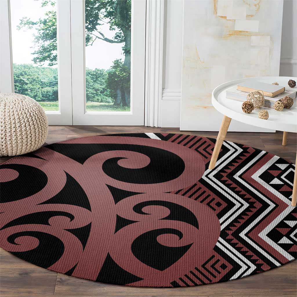 Maori Taniko Patterns Round Carpet Brown Patiki Motifs Mix Whakairo Ngaru