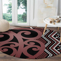 Maori Taniko Patterns Round Carpet Brown Patiki Motifs Mix Whakairo Ngaru