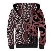 Maori Taniko Patterns Sherpa Hoodie Brown Patiki Motifs Mix Whakairo Ngaru