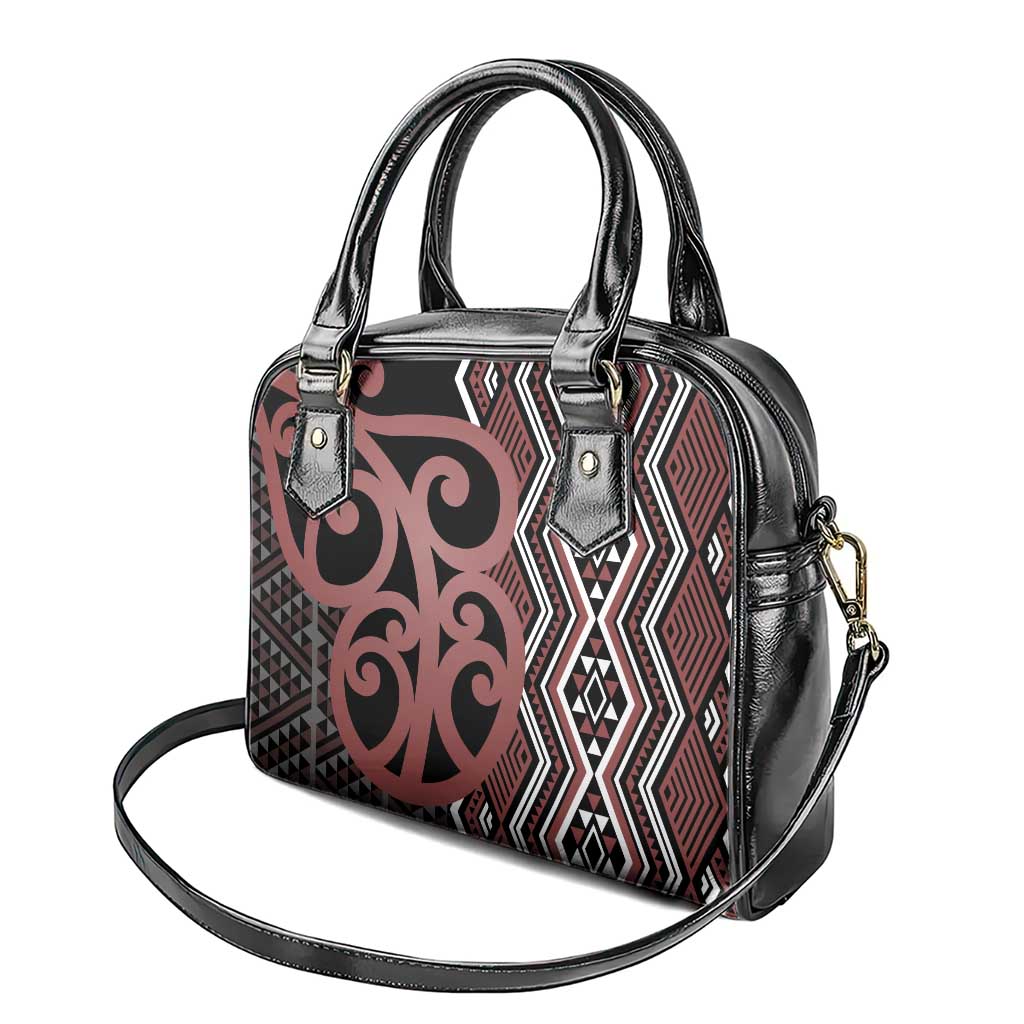 Maori Taniko Patterns Shoulder Handbag Brown Patiki Motifs Mix Whakairo Ngaru
