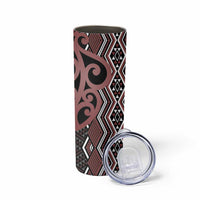 Maori Taniko Patterns Skinny Tumbler Brown Patiki Motifs Mix Whakairo Ngaru LT7 - Polynesian Pride