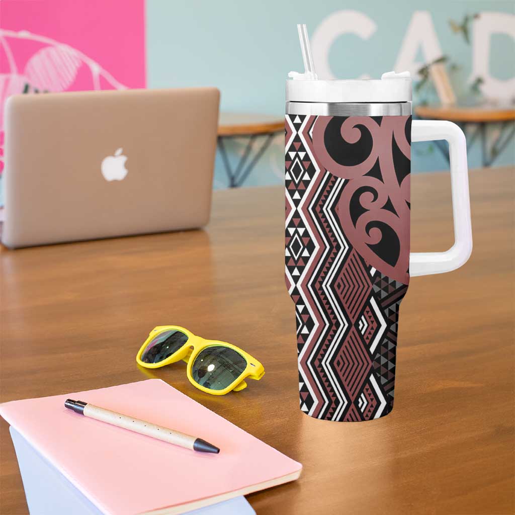 Maori Taniko Patterns Tumbler With Handle Brown Patiki Motifs Mix Whakairo Ngaru