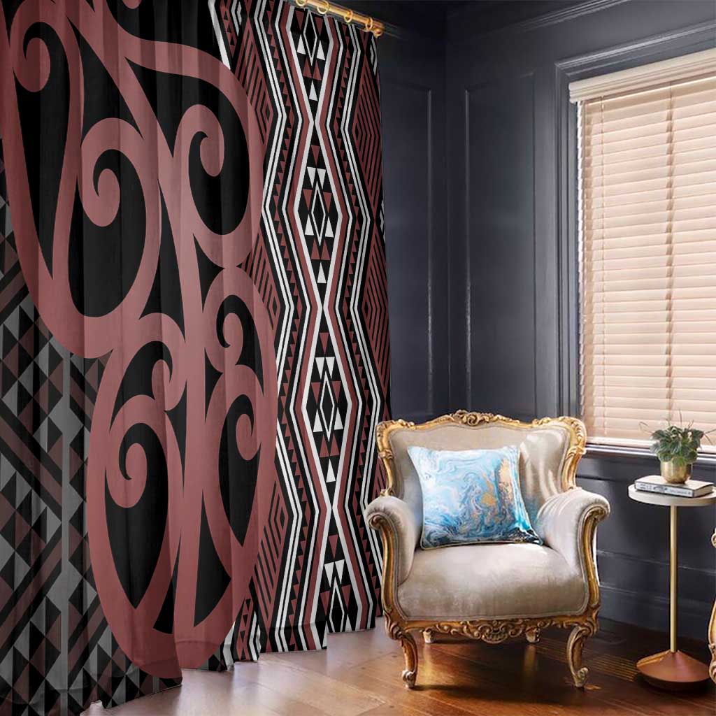 Maori Taniko Patterns Window Curtain Brown Patiki Motifs Mix Whakairo Ngaru