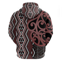 Maori Taniko Patterns Zip Hoodie Brown Patiki Motifs Mix Whakairo Ngaru