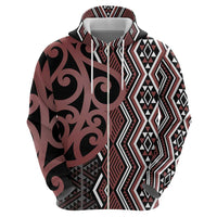Maori Taniko Patterns Zip Hoodie Brown Patiki Motifs Mix Whakairo Ngaru