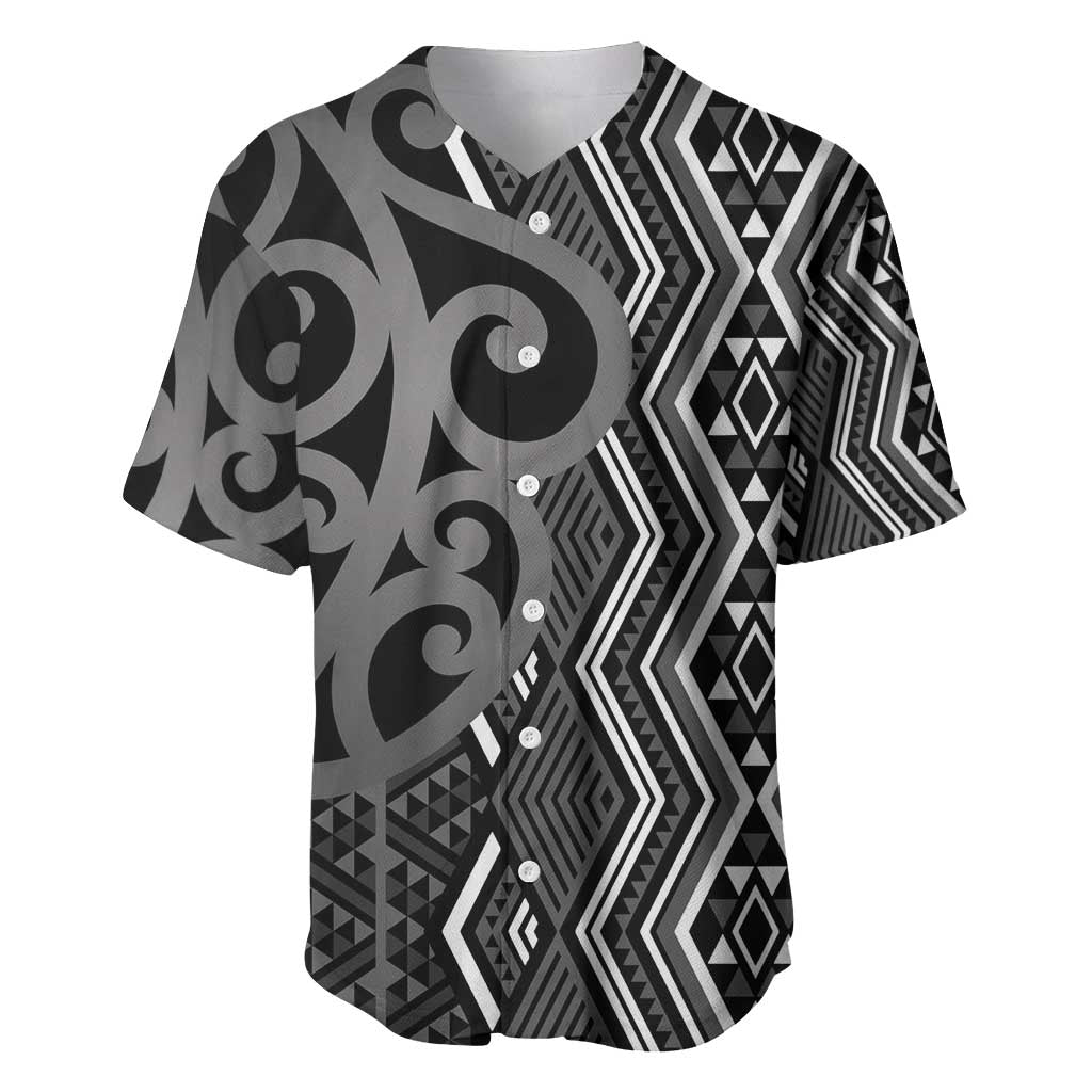 Maori Taniko Patterns Baseball Jersey Black Patiki Motifs Mix Whakairo Ngaru LT7 Black - Polynesian Pride