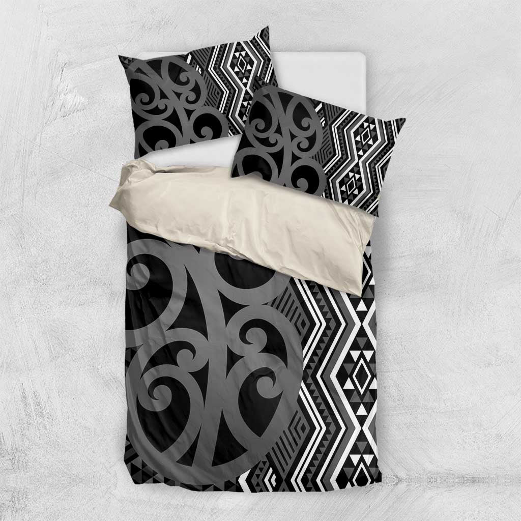 Maori Taniko Patterns Bedding Set Black Patiki Motifs Mix Whakairo Ngaru