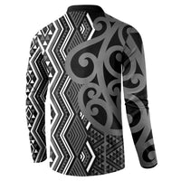 Maori Taniko Patterns Button Sweatshirt Black Patiki Motifs Mix Whakairo Ngaru