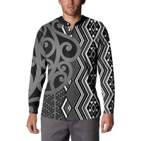 Maori Taniko Patterns Button Sweatshirt Black Patiki Motifs Mix Whakairo Ngaru