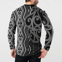 Maori Taniko Patterns Button Sweatshirt Black Patiki Motifs Mix Whakairo Ngaru