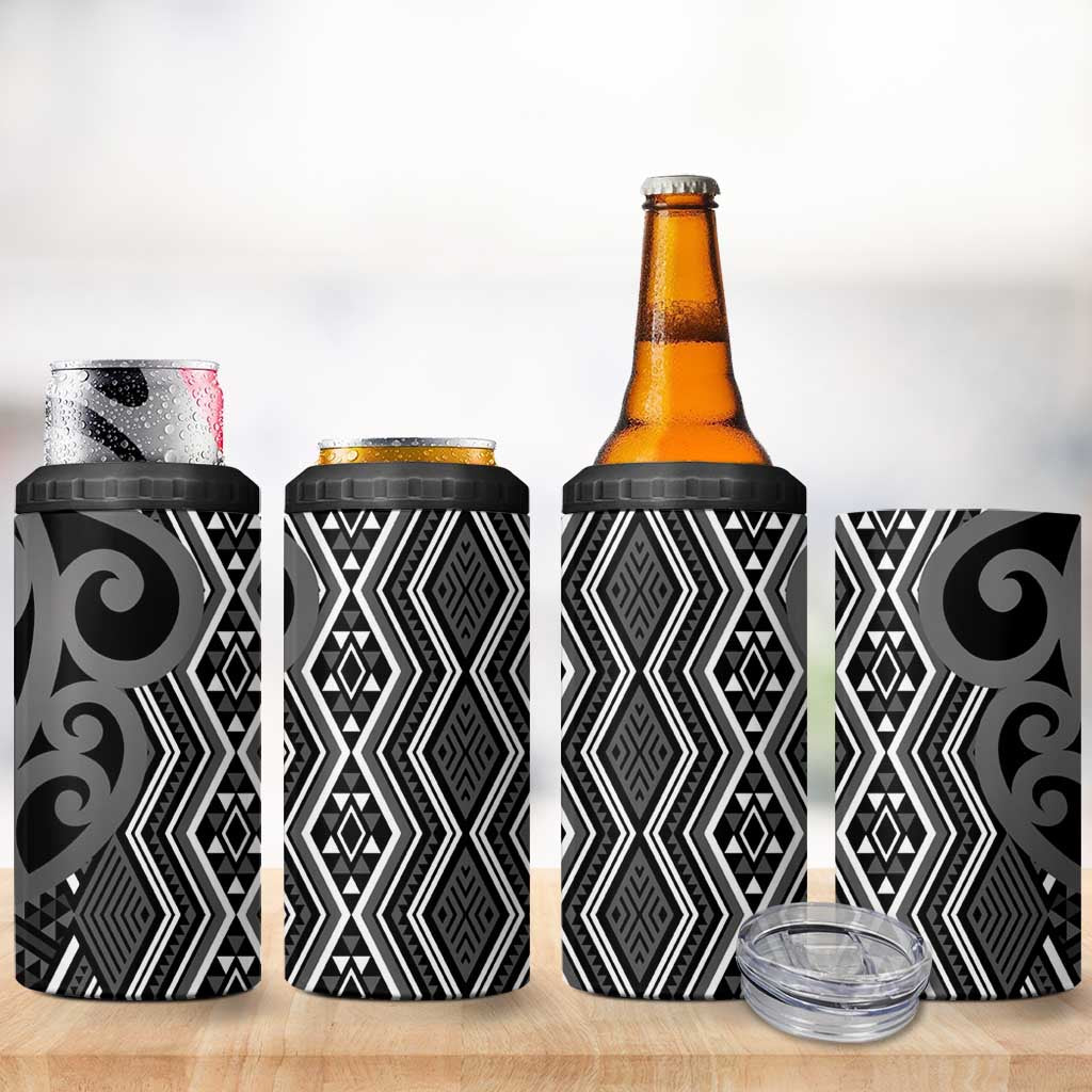Maori Taniko Patterns 4 in 1 Can Cooler Tumbler Black Patiki Motifs Mix Whakairo Ngaru LT7 - Polynesian Pride