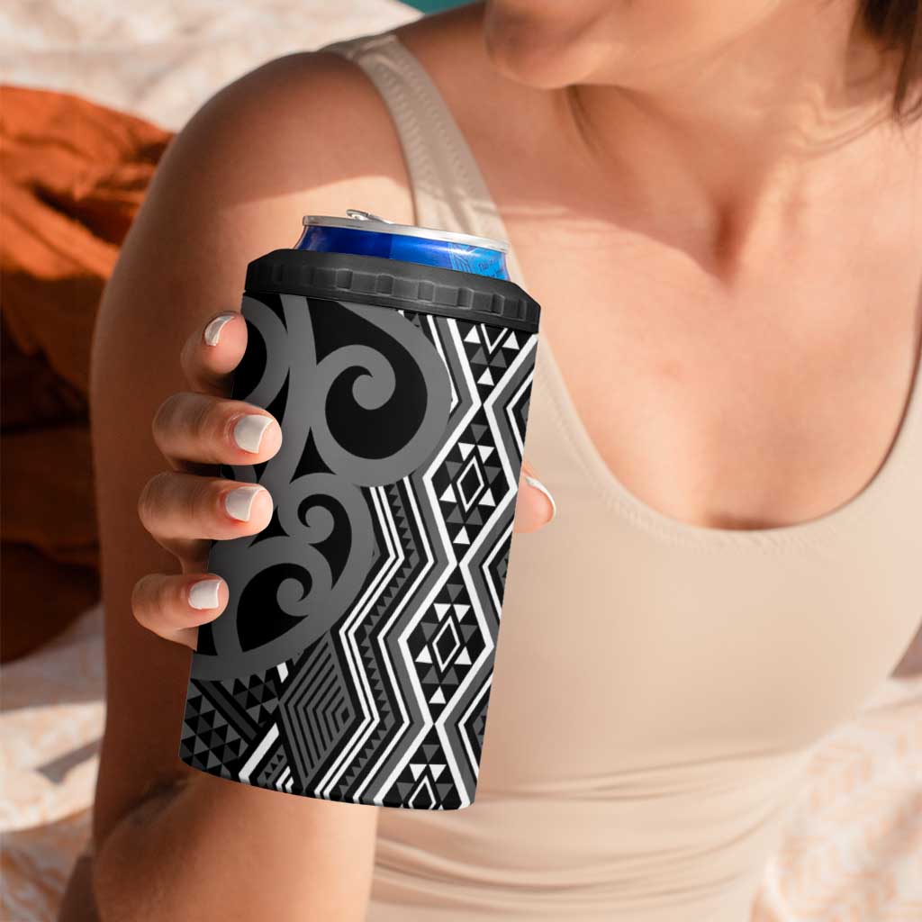 Maori Taniko Patterns 4 in 1 Can Cooler Tumbler Black Patiki Motifs Mix Whakairo Ngaru LT7 - Polynesian Pride