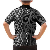 Maori Taniko Patterns Family Matching Mermaid Dress and Hawaiian Shirt Black Patiki Motifs Mix Whakairo Ngaru LT7 - Polynesian Pride