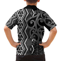 Maori Taniko Patterns Family Matching Off Shoulder Short Dress and Hawaiian Shirt Black Patiki Motifs Mix Whakairo Ngaru LT7 - Polynesian Pride