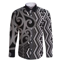Maori Taniko Patterns Family Matching Short Sleeve Bodycon Dress and Hawaiian Shirt Black Patiki Motifs Mix Whakairo Ngaru LT7 Dad's Shirt - Long Sleeve Black - Polynesian Pride
