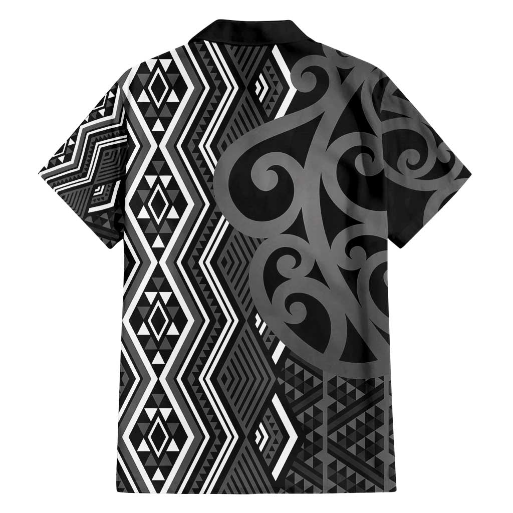 Maori Taniko Patterns Family Matching Summer Maxi Dress and Hawaiian Shirt Black Patiki Motifs Mix Whakairo Ngaru LT7 - Polynesian Pride