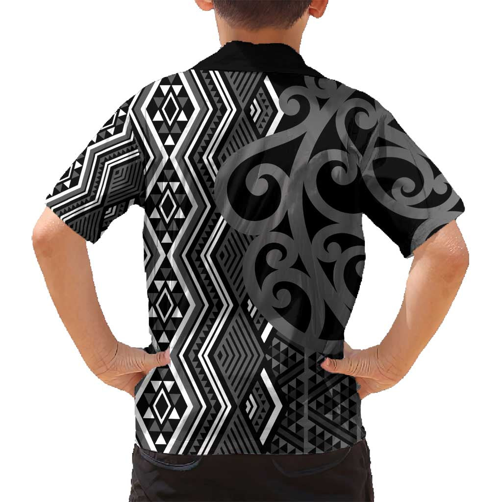 Maori Taniko Patterns Family Matching Tank Maxi Dress and Hawaiian Shirt Black Patiki Motifs Mix Whakairo Ngaru LT7 - Polynesian Pride