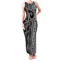 Maori Taniko Patterns Family Matching Tank Maxi Dress and Hawaiian Shirt Black Patiki Motifs Mix Whakairo Ngaru LT7 Mom's Dress Black - Polynesian Pride