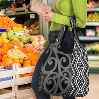 Maori Taniko Patterns Grocery Bag Black Patiki Motifs Mix Whakairo Ngaru LT7 - Polynesian Pride